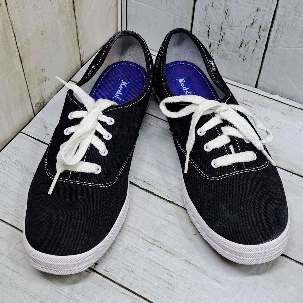 Keds Black White Canvas Champion Original Laceup Sneakers Shoes Women 8.5